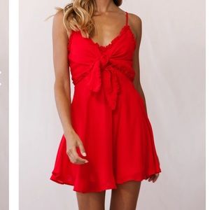 Selfie Leslie red tie front mini dress